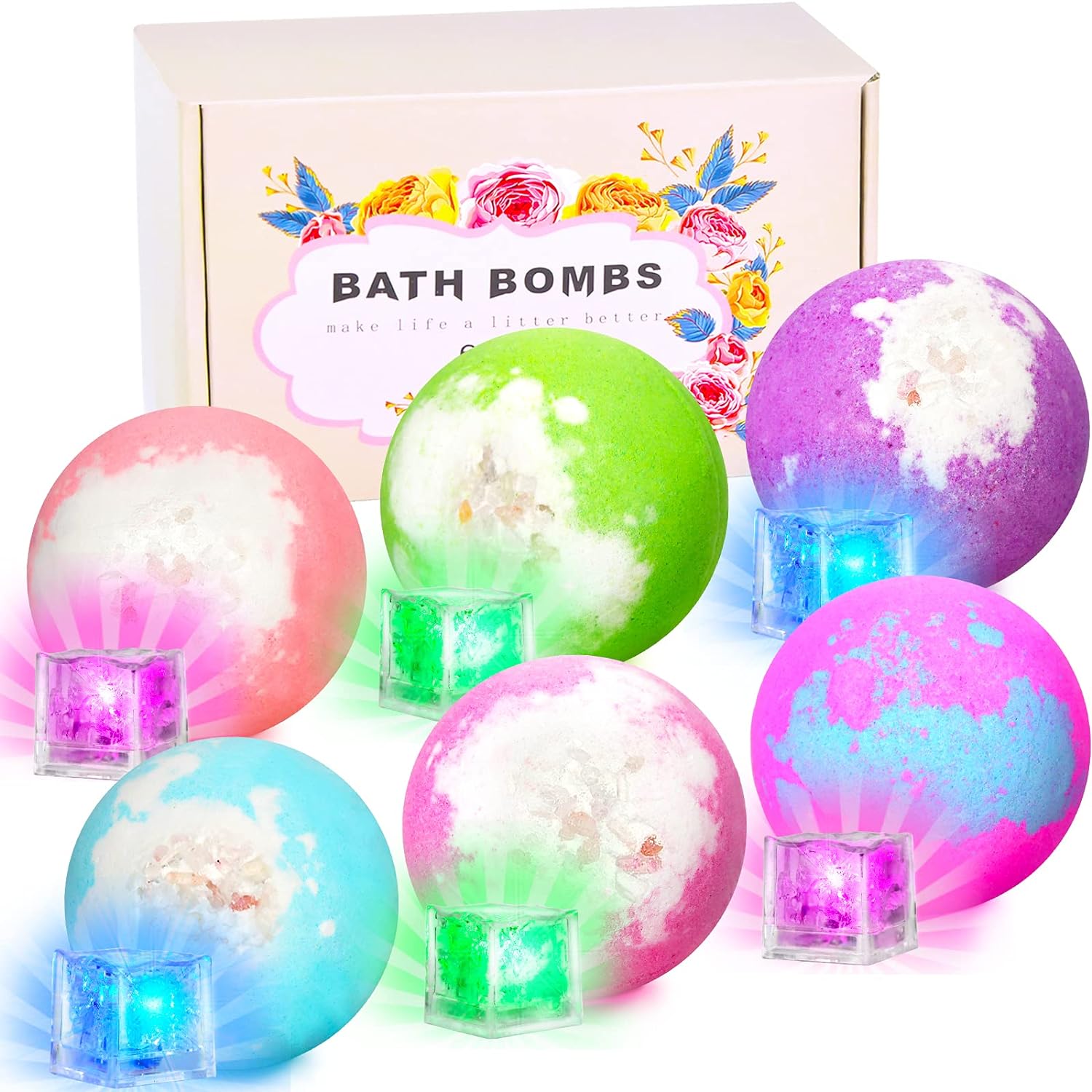 Bombas de baño iluminadas con sorpresa en el interior